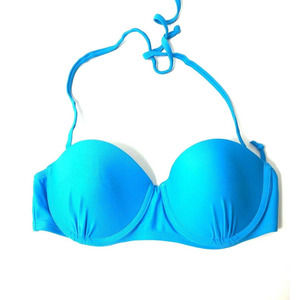 H2oh! Bikini Top Womens Large Blue‎ Lace Up Back Swimsuit Top Padded Bra